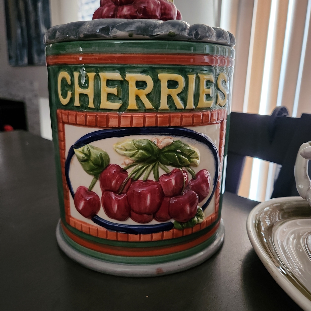 Colorful Ceramic Cherries Canister